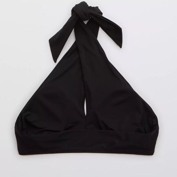 NEW Aerie Crossover Keyhole Halter Bikini Top - True Black Medium - Picture 4 of 6
